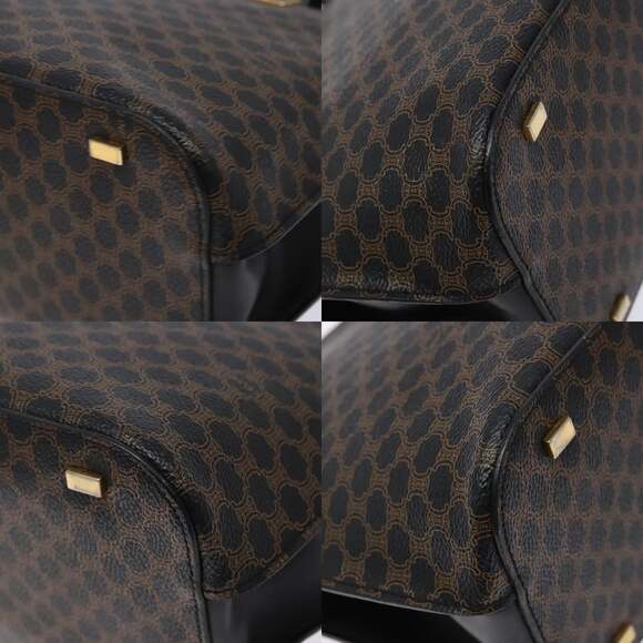 CELINE Macadam Canvas Hand Bag Pvc Leather Black Gold - Picture 10 of 13